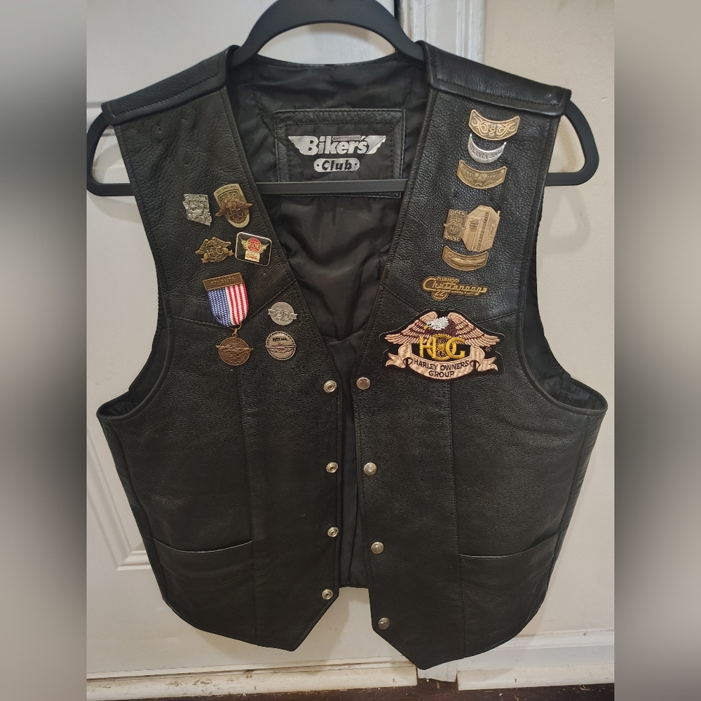 Bikers Club Harley Davidson Black Leather Vest with Patches